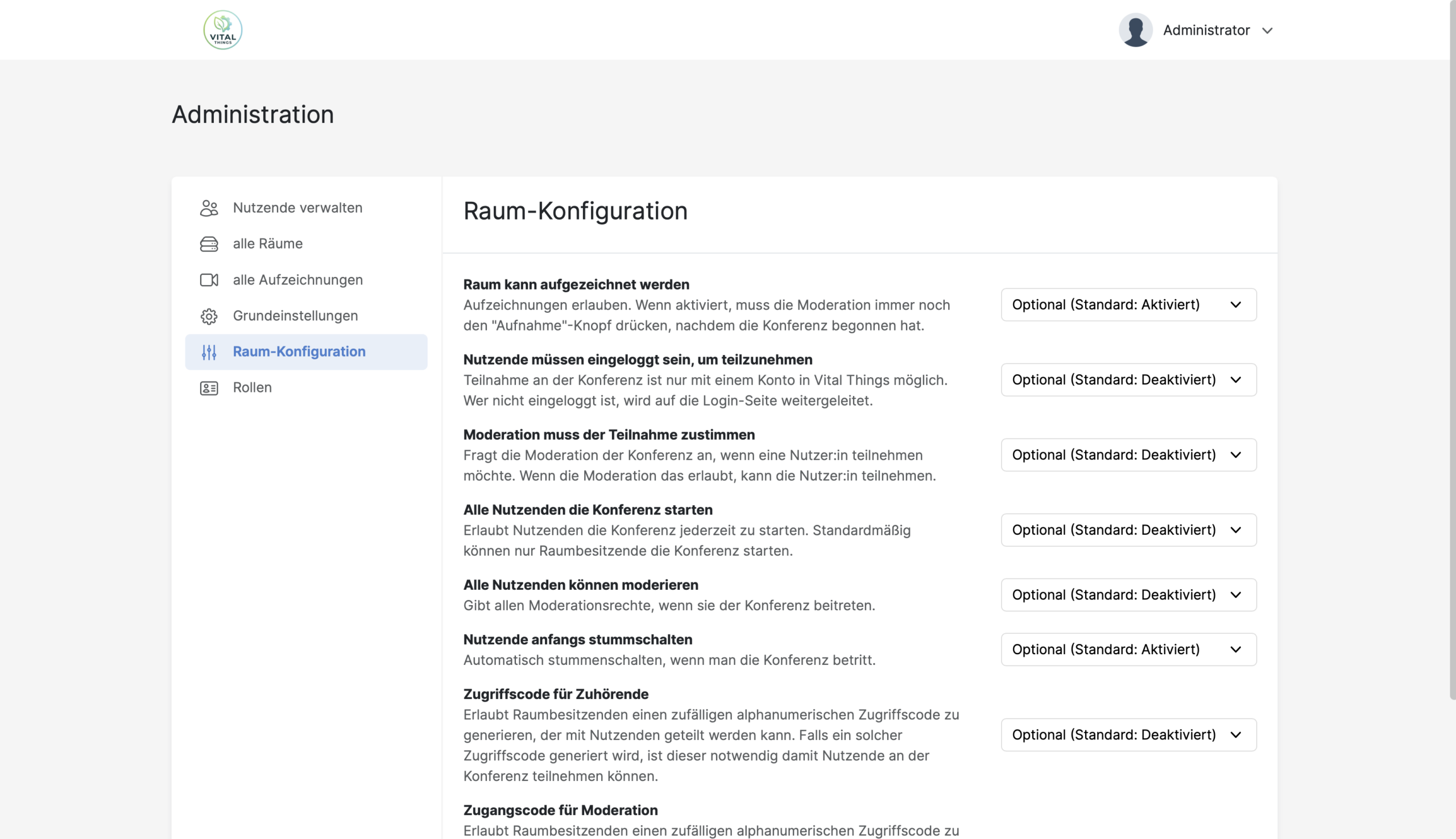 Administration – Konferenz-Einstellungen